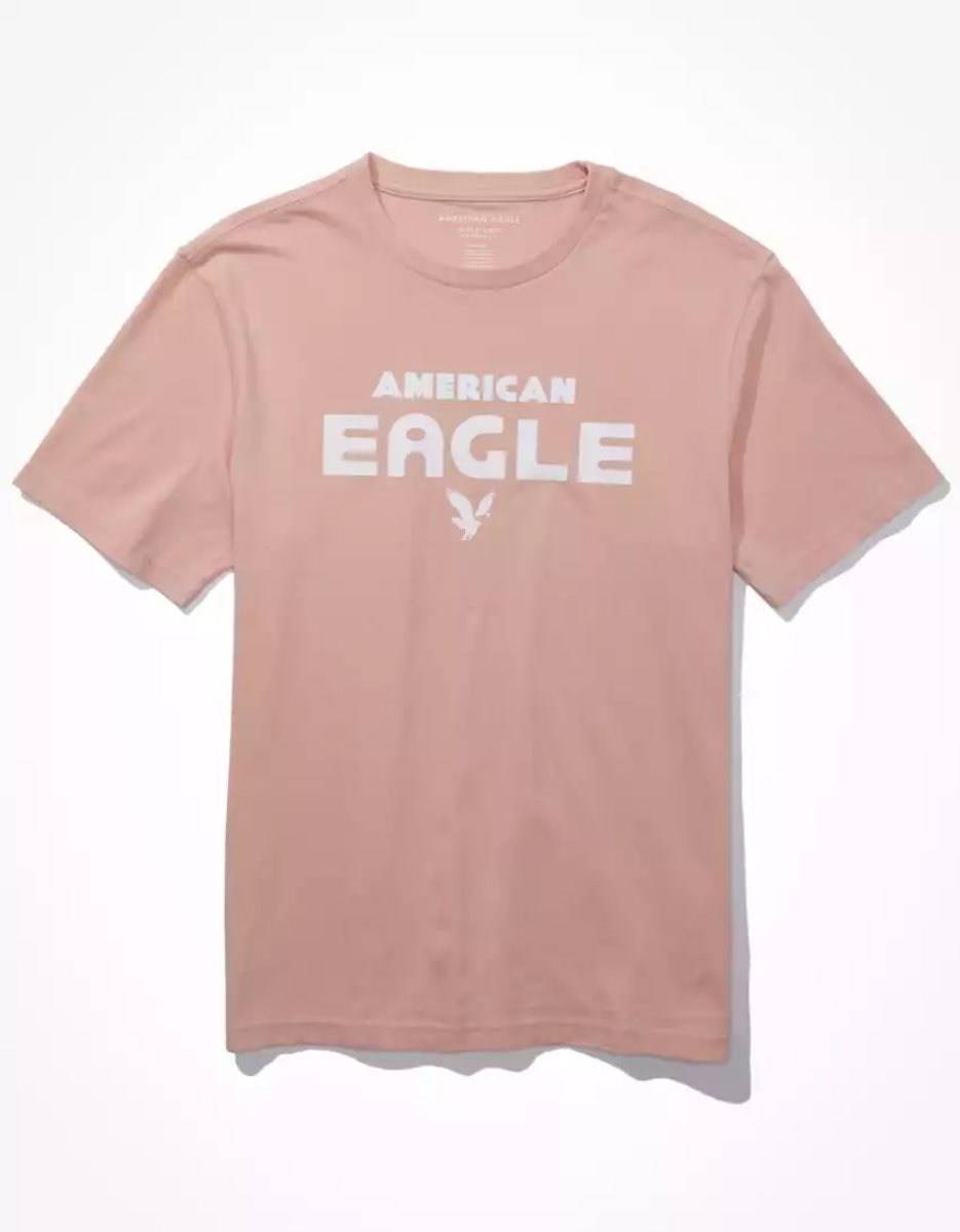 T Shirt Graphique American Eagle AE Super Soft Logo Rose Homme | BRP-93339571